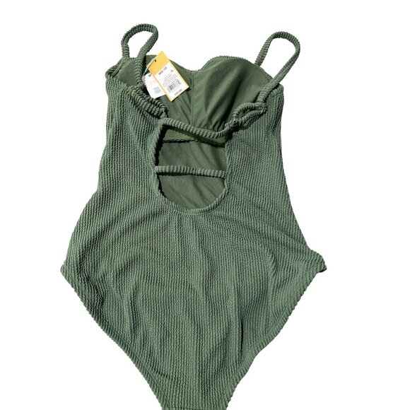 Kona Sol Olive Green Textured One-Piece Swimsuit Medium NWT - Picture 2 of 3